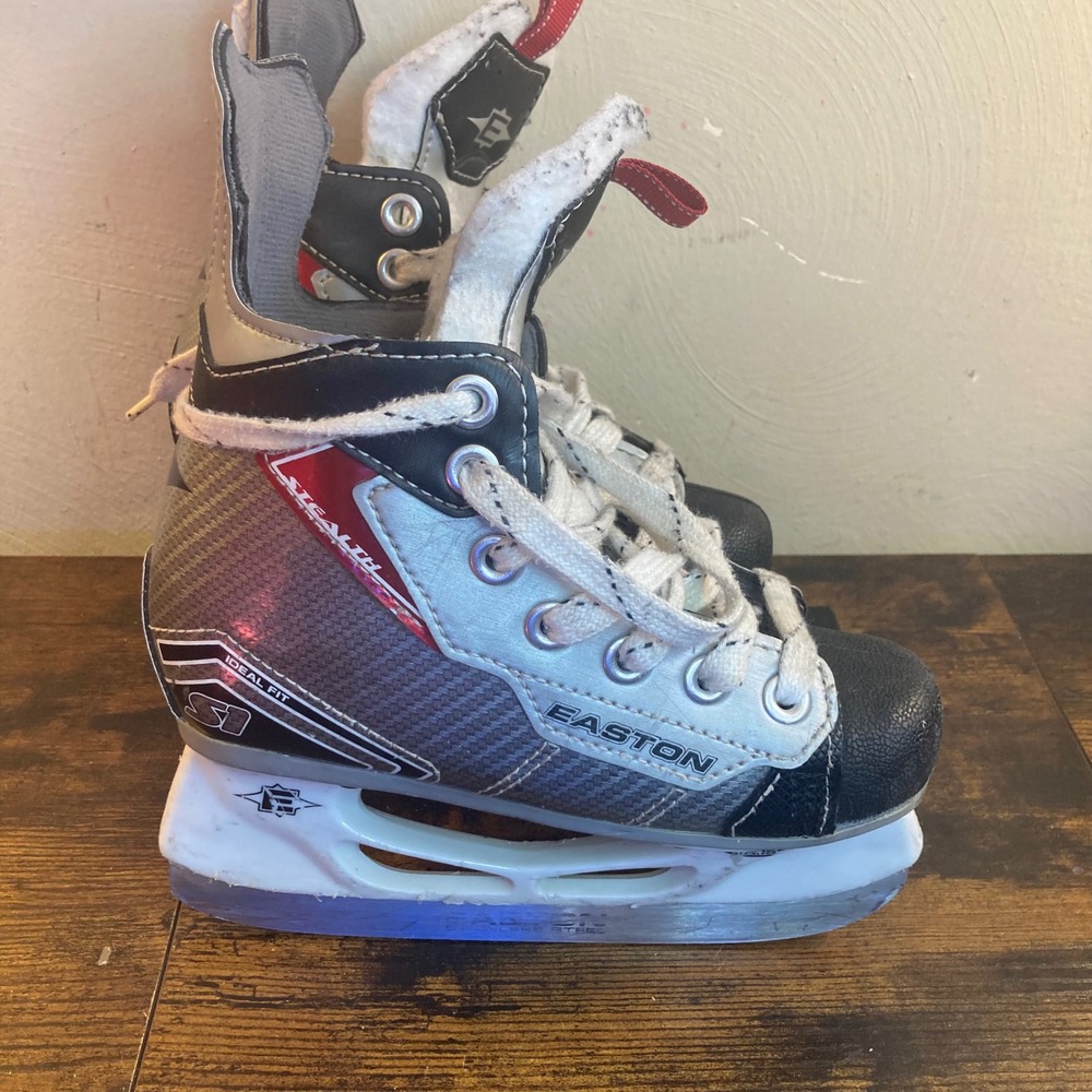 Easton Stealth S1 Youth Size Y 12 Ice Hockey Skates Silver Black Bladz Stainless